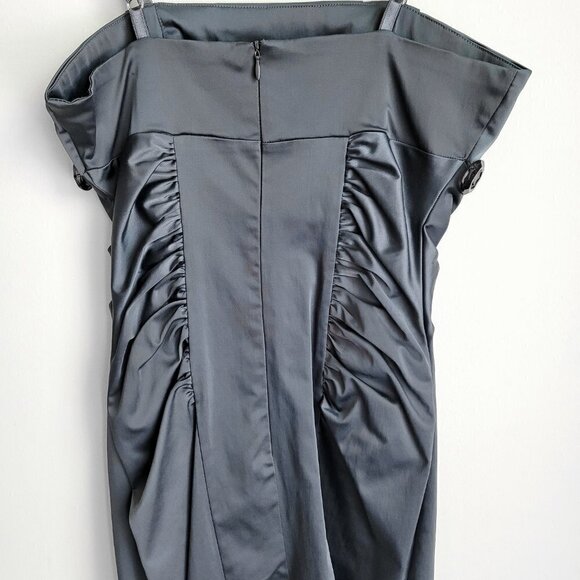 Gray Satin Cotton Blend Bodycon Ruched Waist Sleeveless Mini Dress - Picture 7 of 10